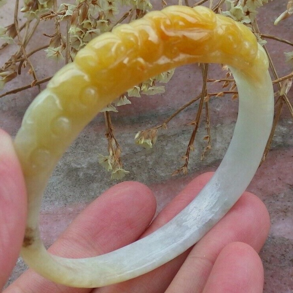 Certified Burma Natural JADE Jadeite Goose Dragon Bangle Bracelet 56mm